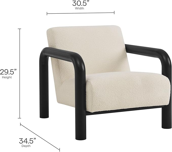 Modway Sereno Modern Boucle Fabric Accent Chair in Cream Black with Rounded Wood Armrests – Upholstered Lounge Chair for Living Room or Bedroom