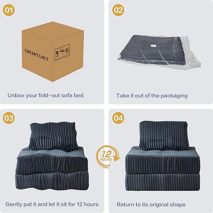 Convertible Floor Chair Bed Foldable Foam Sofa Mattress with Support Pillow Lightweight Single Fold Out Sleeper for Apartments Dorms (Beige Corduroy)