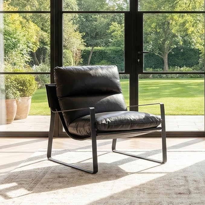CIMOTA Modern Accent Chair Black PU Leather Upholstered Lounge Armchair with Black Metal Frame for Living Room Bedroom Office 2PCS