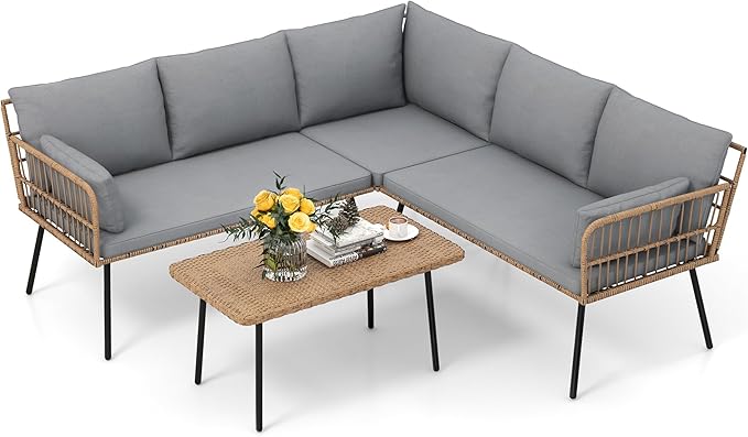 YITAHOME 4 Pieces Sectional Sofa Couch L-Shaped Sofa with 5 Seater for Living Room Detachable Lounger with Thickness Cushions and Side Table - Grey
