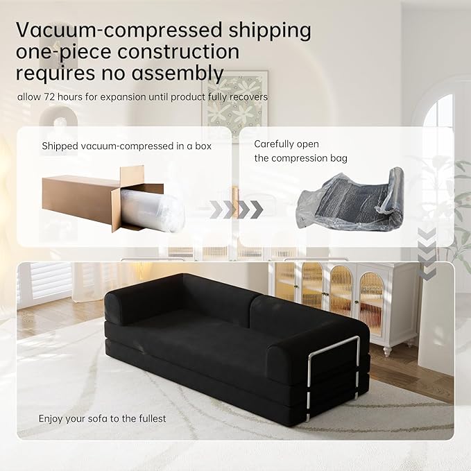 79” Convertible Sofa Bed 35D High-Density Foam&ampCorduroy Fabric Sleeper Couch Bed Fixed-Shape Frame &amp Removable ArmrestsModular Folding Small Loveseat Futo Sectional Funto Couch for Small S
