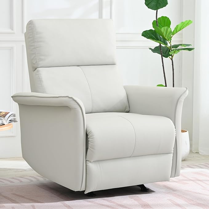 Manual Rocker Recliner Chair with Glider Motion for Nursery 150° Recline &amp Wide Armrests - Overstuffed Leather Nursery Chair for Small Spaces Living Room Bedroom