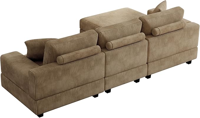 ERYE L-Shaped Reversible Chaise Sectional Sofa Corduroy Upholstered Corner Tufted Sofa Couch with Reversible Chaise LoungeHeadrestsRemovable Armrests and 2 Pillows
