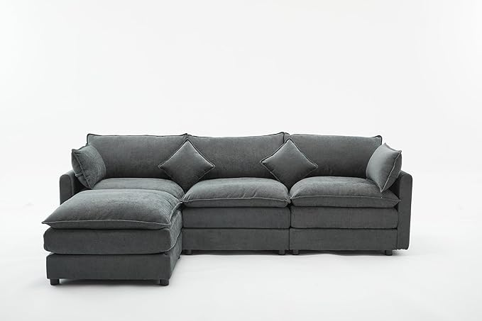 kevinplus 101'' Modular Sectional Sofa Couch L-Shaped with Convertible Ottoman for Living Room Modern Contemporary 3-Seat Fabric Sofa Couch Thick Cushion Dark Gray