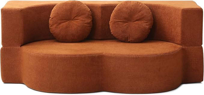 76 Convertible Folding Futon Sofa Bed Queen Sleeper Sofa with Pillow Teddy Fabric Floor &amp Futon Loveseat Couch Foam Folding Mattress Sleeper for Living Room Guest Use OfficeApartment(Orange