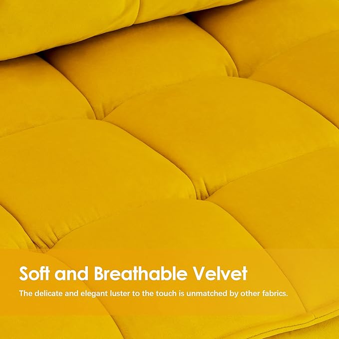 MCombo Accent Chair with Ottoman Modern Velvet Wingback Lounge Chair Upholstered Club Chair for Small Space Living Room &amp Bedroom 4079 (1 Yellow)