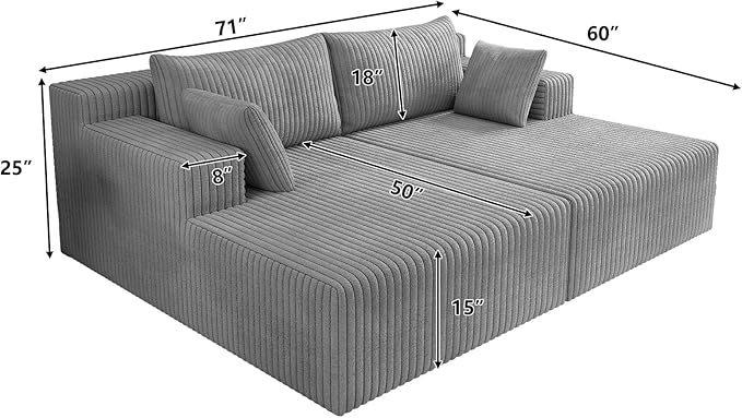 71-Inch Fluffy Corduroy Boneless Sleeper Daybed Loveseat Double Recliner Chaise Lounge Sofa Couches Floor Cloud Sofa Chaise W/4 Pillows for Home Apartment Living Room