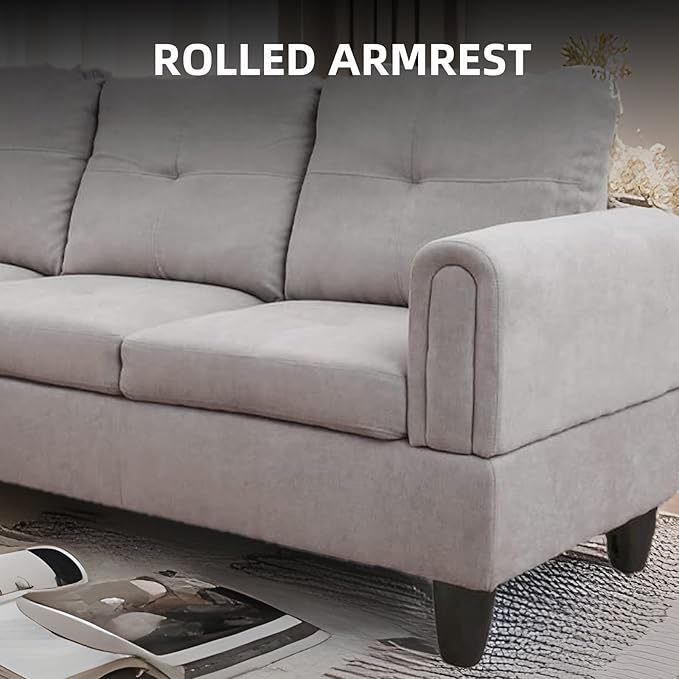 L Shaped Couch Sectional Couches with Chaise Fluffy Fabric 3 Pieces Modular Convertible Sofa for Living Room Furniture Sets and Small Apartment Light Grey