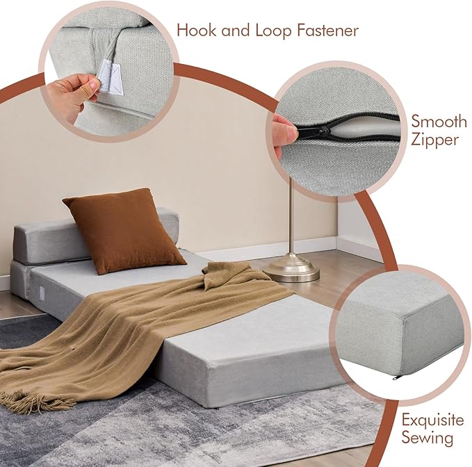 Giantex Convertible Sofa Bed Floor Couch Sleeper Folding Futon Guest Bed Modern Chaise Lounge Upholstered Padded Cushion Large Accent Chair Living Room Bedroom Gray