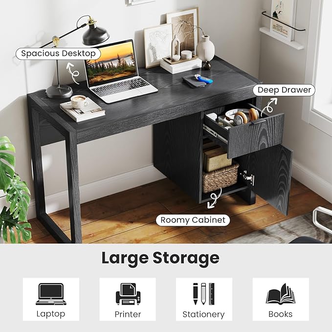 Giantex Computer Desk with Drawer &amp Storage Cabinet Wooden Home Office Desk Modern Executive Laptop PC Table Computer Workstation Study Writing Desk for Home Office Bedroom Living Room