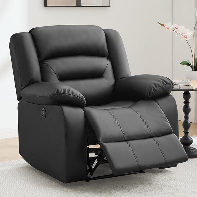 EBELLO Classic Power Recliner Chair Faux Leather Oversized Electric Overstuffed Chair with Soft Cushion and Back Sofa with Comfortable Armchair for Living Room Black