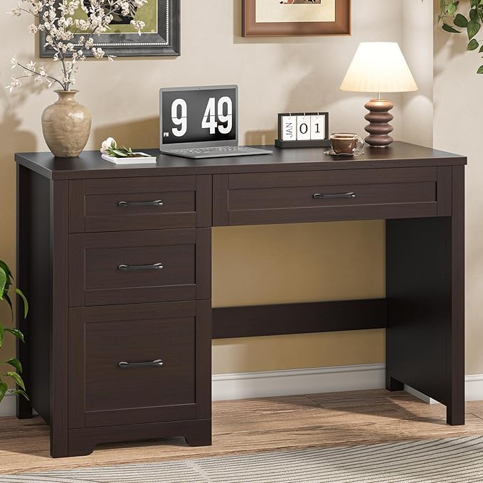 Vabches Farmhouse 47 Executive Desk with File Drawer Wood Computer Desk with 3 Storage Drawers Workstation for Home Office Writing StudyEspresso