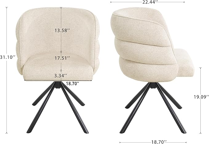 KEIKI 270° Swivel Home Office Desk Chairs Set of 2Modern Dining Chairs Upholstered Bedroom Chairs with Metal BaseMakeup Chair for Vanity Living Room Bedroom Beige