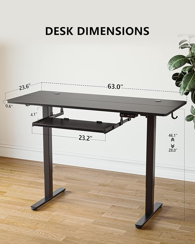 FEZIBO Standing Desk with Keyboard Tray 60 x 24 Inch Adjustable Height Sit Stand Desk with Memory Presets for Home Office Ergonomic Computer Workstation Black