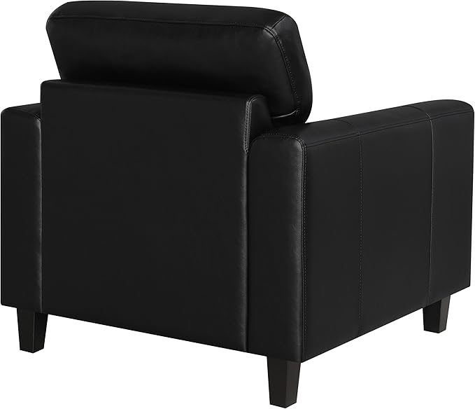 Coaster Home Furnishings - Scotland - Faux Leather Upholstered Track Arm Chair with Removable Cushions Tufted Backrest Tapered Legs and Pocket Coil Seating - Living Room - Black - 504666