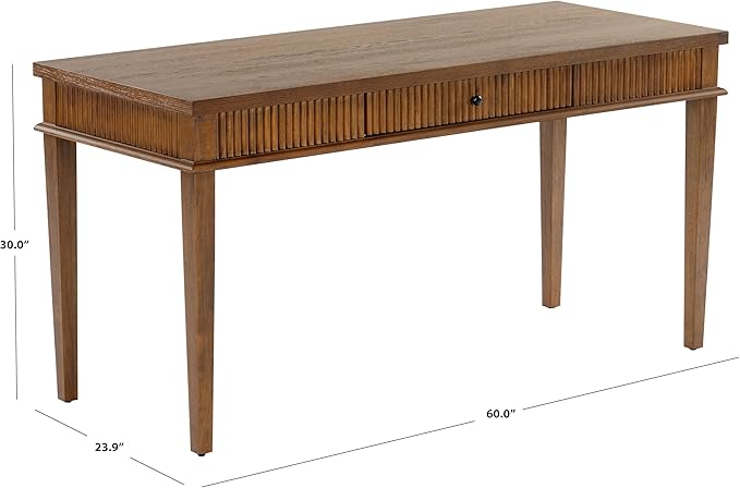 SAFAVIEH Couture Collection Shelbie Medium Oak Brown &amp Black 1-Drawer Reeded Computer Table Office Writing Desk