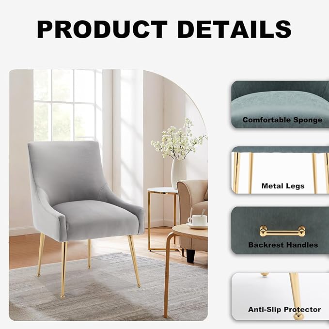 Dining Chairs Set of 6 Modern Velvet Dining Room Chairs with Gold Legs Upholstered Accent Chairs for Living Room/Restaurant/Study Room(Grey)