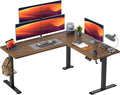 TIQLAB L Shaped Standing Desk Adjustable Height Electric Corner Standing Desk 63 x 55 inch Sit Stand Computer Table with Splice Board Black Walnut
