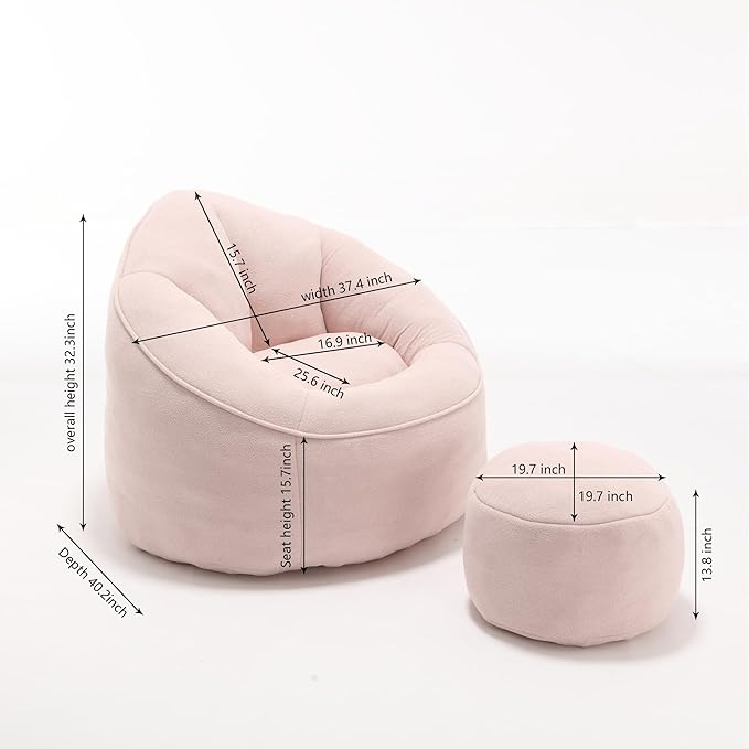 Small Bean Bag Chairs for Adults Single Sofa Chair with Ottoman Footrest Bean Bag Couch for Teens with Foam Filler Included Comfy Soft Lazy Sofa for Small Space/Living Room/Bedroom/Study