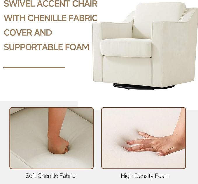 Swivel Accent Chair Mid Century Round Barrel Arm Chair for Living Room Comfy Chenille Club Single Sofa Chair for Bedroom-Beige