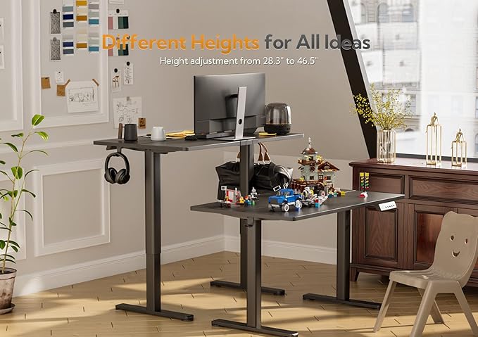 Seang Electric Standing Desk Adjustable Height with 3 Memory Presets 55x24 Inch Sit Stand with Splice Board for Home Office Computer Workstation Black Frame/Black Top