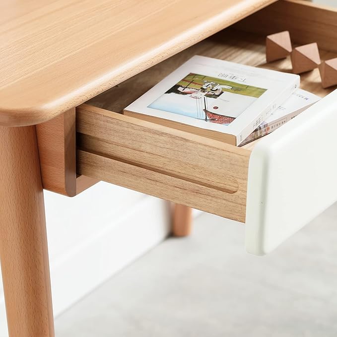 Penau Solid Wood Computer Desk 47Inch Large Office Desk with 2 Drawers Modern Simple Style Table for Home Office Work Study