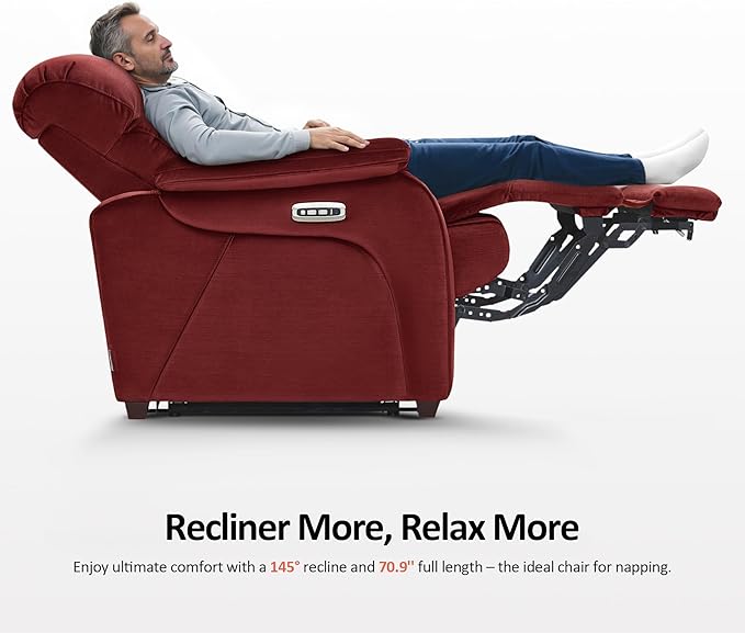 MCombo Power Zero Wall Hugger Recliner Chair for Small Space RV Living Room Power Recliner with Adjustable Headrest USB &amp USB-C Charging Ports Fabric ST257 (Burgundy)
