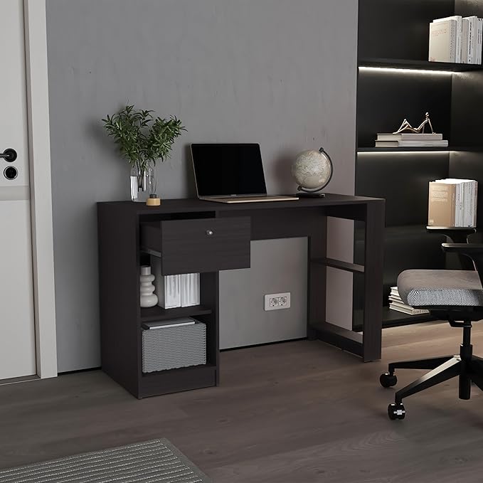 120-Home 47 Wide One Drawer Desk Four Shelves Writting Desk Gamer Desk Home Office Living Room Black