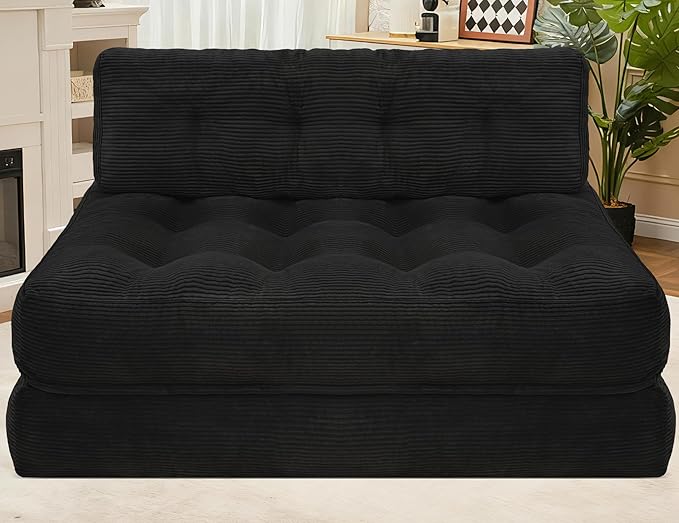 HABUTWAY Folding Sofa Bed Foldable Floor Sofa Lounge w/Dual-Pillow &amp Handle Convertible Sleeper Chair Bed w/Back Support for Living Room Bedroom Apartment Office Black Full
