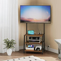 HOOBRO Rolling TV Stand with Mount and Power Outlet Up to 55 inch TV Corner Entertainment Center Small TV Stand with 3-Tier Storage Shelves for Living Room Bedroom Black and Walnut BH66UDS01