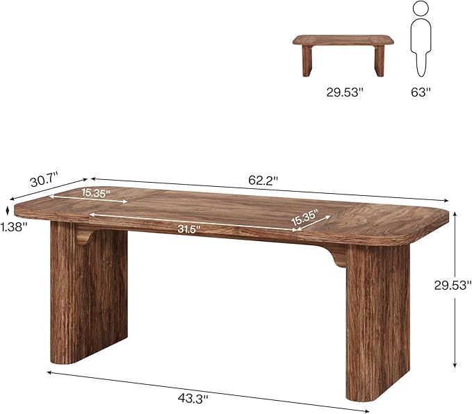 Tribesigns 62-Inch Modern Executive Desk Wood Office Desk Large Aesthetic Computer Desk with Double Pedestal Workstation for Home Office (Brown)