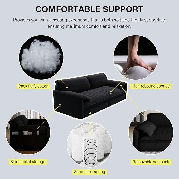 66 Sleeper Sofa Bed Queen Size 3-in-1 Convertible Couch Modern Pull Out Couches Comfy Velvet Futon Sofa Cloud Loveseat Lounge Pillow Arm for Small Spaces Living Room Apartment Black
