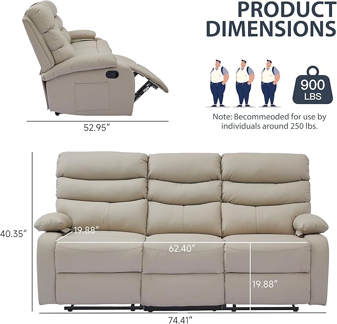Reclining Couch Sofa Set Leather Recliner Couch Sofa and Loveseat Sets for Living Room RV Theater Seating(3 Seat Sofa+LoveseatBeige)