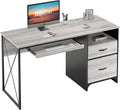 Bestier Office Desk with Drawers 55 inch Industrial Computer Desk with Storage Wood Teacher Desk with Keyboard Tray &amp File Drawer for Home Office Light Gray Oak