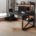 LITFAD Rectangular Wooden Office Desk Modern Computer Desk with Metal Frame and Bookshelf Writing Desk for Home Office - 1 Piece Black 31.5 L x 19.7 W x 50.4 H Desk only