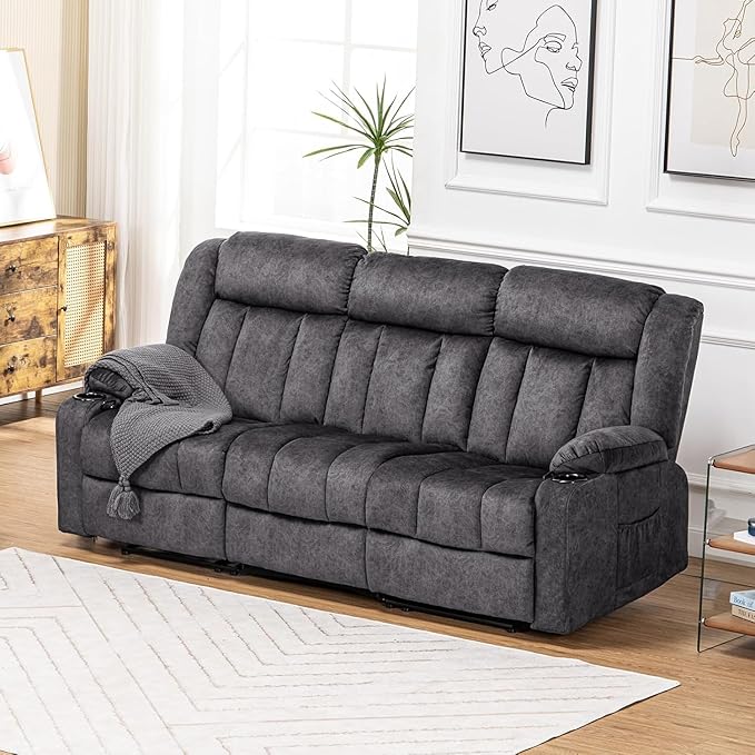 COMHOMA Manual Recliner Chair SetFabric Reclining Sofa Chair with Cup Holders Upholstered Recliner with Side Pockets Suitable for Living Room Furniture (3)
