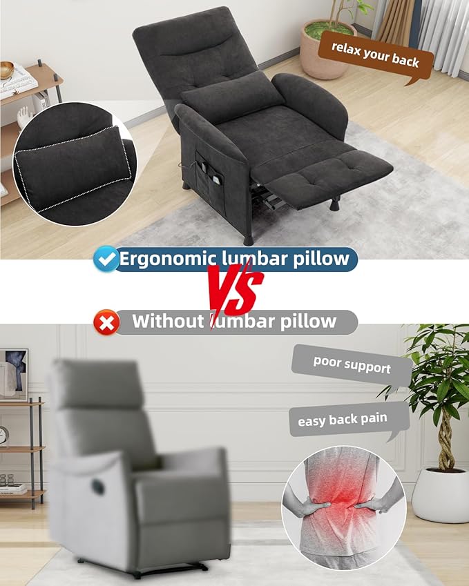 Power Recliner Chair for Adults - Electric Reclining Sofa with Side Pocket &amp Remote Adjustable Recliner for Living Room or Home Theater Seating