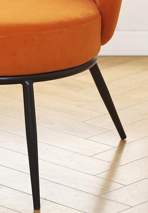 Modern Velvet Accent Chair with Channel Back Design Black Metal Legs and Soft Upholstery Comfortable Seating for Living Room Bedroom or Office Red Orange