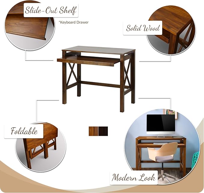 Montego Folding Desk with Pull-Out-Espresso