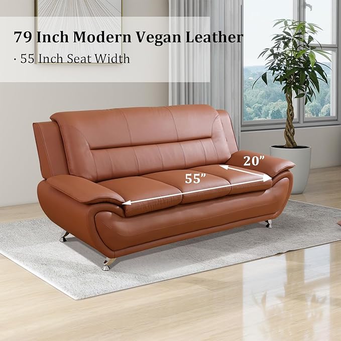 Leather Couch Set for Living RoomFaux Leather Sofa Set 2 Piece with 3 Seater Sofa2 Seater Loveseat for Living Room/House/Bedroom/Office/ApartmentOrange
