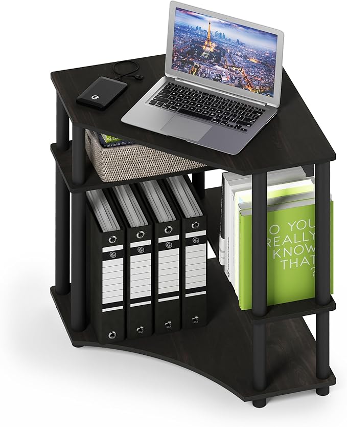 Furinno TURN-N-TUBE Desk Gaming Desk with Shelves Corner Computer Desk with Shelves Office Desk Space Saving For Home Office Bedroom Espresso