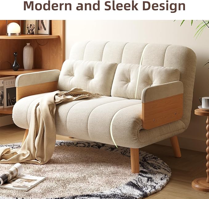 Convertible Lounger Fold-Out Sofa Bed 3-in-1 Sleeper SofaAdjustable Backrest Modern-Style Sofa for Small Spaces Bedrooms &amp Offices(Beige43.31)