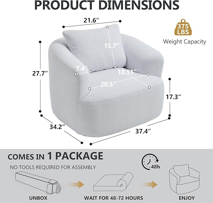 PELUMY Swivel Accent Chair Modern Round Barrel Chair Soft Teddy Fleece Fabric Swivel Chair for Living Room 360 Rotating Small Space Comfort Reading Chair No Tools Assembly (White)