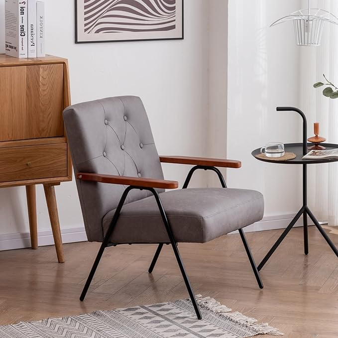 UNICOO - Modern Accent Chairs Mid-Century Armchair Living Room Chairs Leisure Chair with Metal Legs Reception Side Chairs (ZKL-222K Dark Grey)