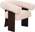 The Curved Wishbone Frame Accent Chair Teddy Velvet for Living Room Beige
