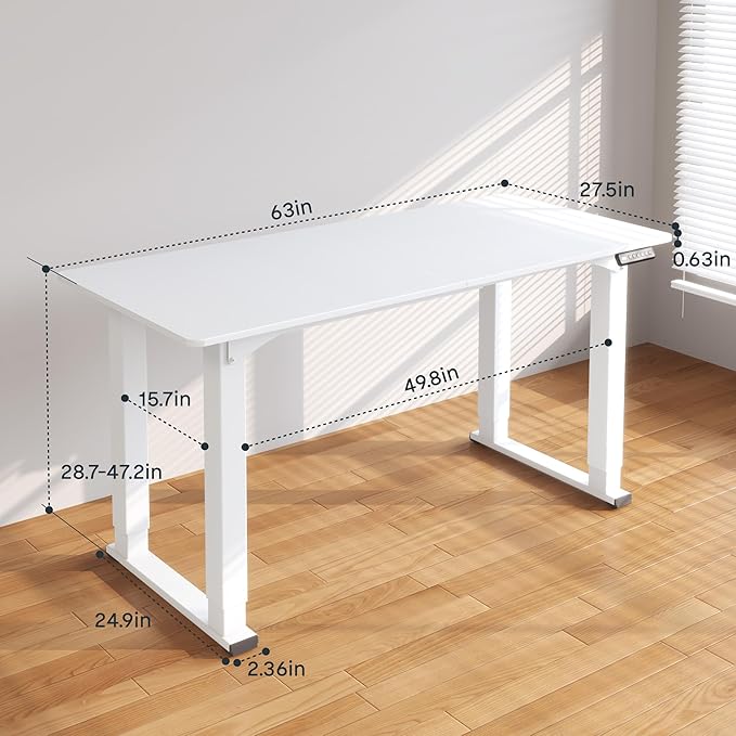 SANODESK 4-Leg Standing Desk Electric Height Adjustable Desk with Memory Presets for Home Office Stand up Desk Computer Workstation 63x28 Inches White