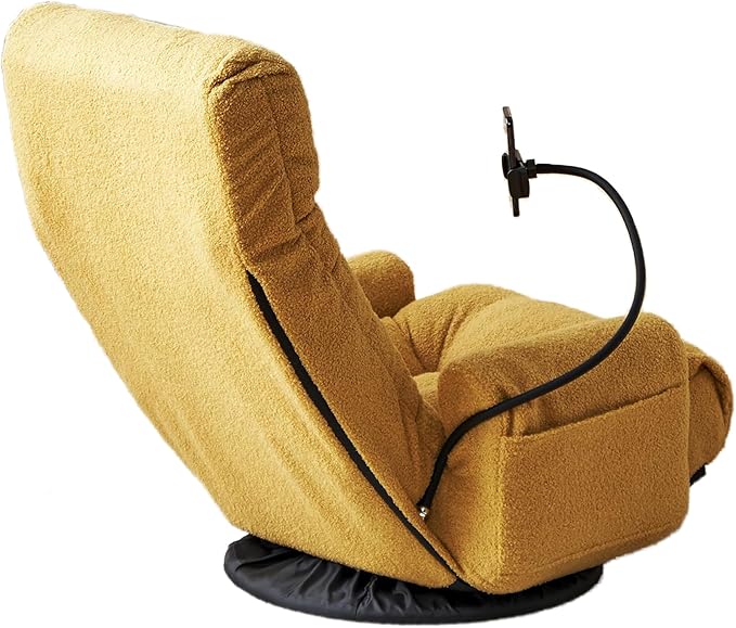 Gwen Upholstered 360° Swivel Chair Lounge Chair with Adjustable Backrest/Headrest Metal Frame Living Room Lounge Sofa and Phone Holder Comfy Bean Bag Chair Yellow