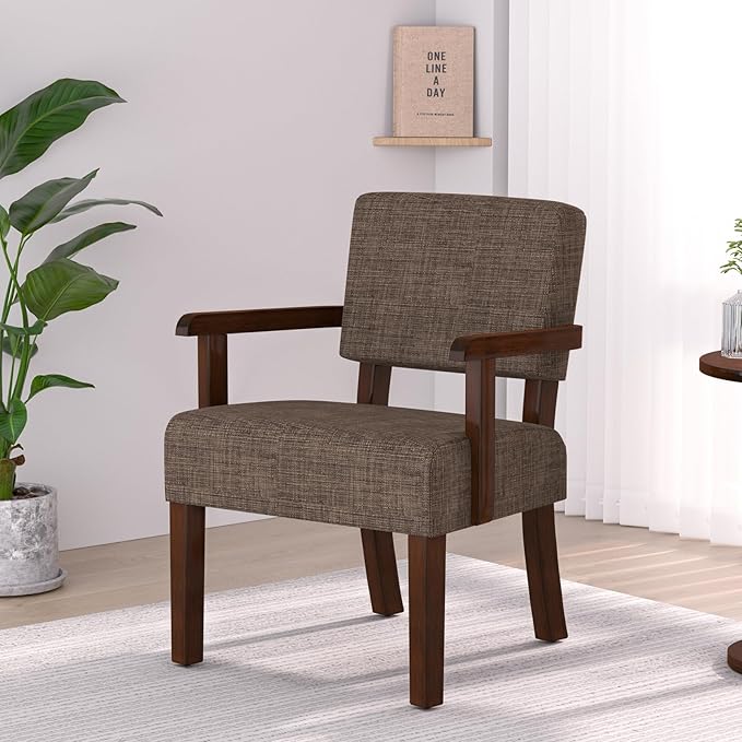 Mid Century Modern Accent ChairArmchairs with Solid Wood Frame and LegsUpholstered Reading Leisure Chair for Living RoomBedroomOfficeWaiting Room (Brown)