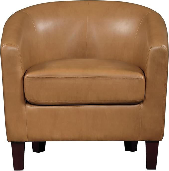 OSP Home Furnishings Ethan Tub Accent Chair with Dark Espresso Wood Legs Camel Faux Leather