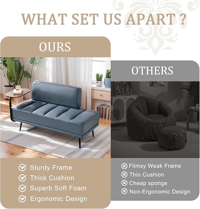 55 Sofa Couch for Living Room with 360° Swivel Side TableUpholstered Small Couches for Bedroom Office or Apartment (Grey)